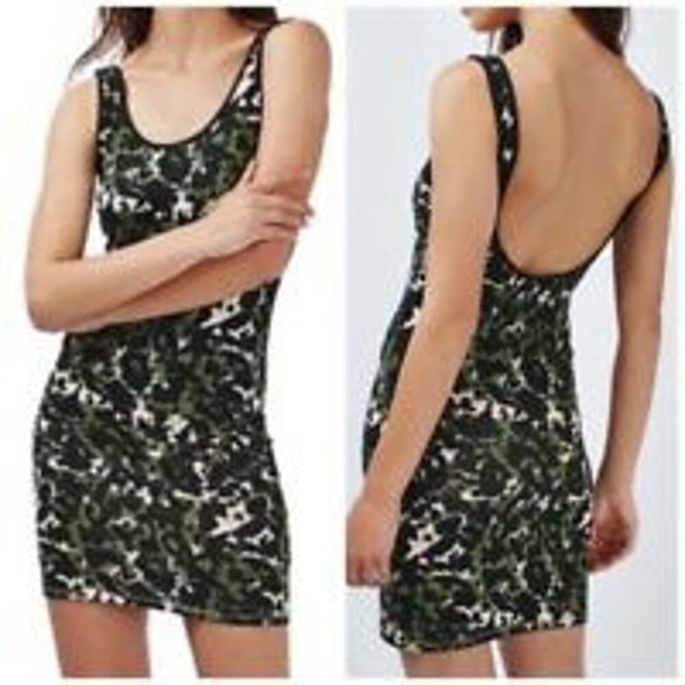 NWT Topshop Green Abstract Camo Print Bodycon Sleeveless Tank Dress 2 XS